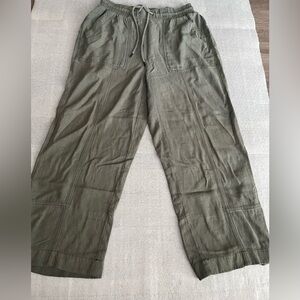 [S]Ricki’s Olive Green Women Linen Blend Ankle Pants Lagenlook Drawstring
